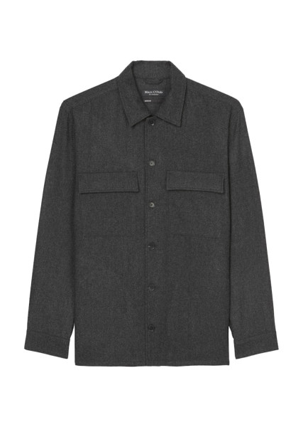 Overshirt with bowling collar, chest and side seam pockets, straight hem