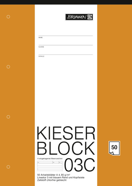 Brunnen 1042923 Kieser-Block Lineatur 3 (A4, 50 Blatt, blanko, 80 g/m², Klasse 3)