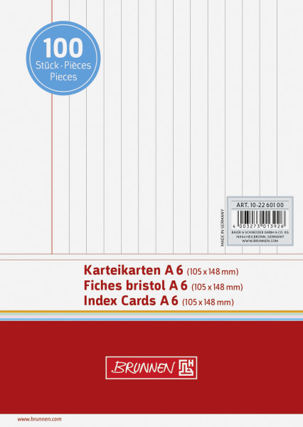 Brunnen 102260100 Karteikarte (A6 liniert, 100 Stück, eingeschweißt) weiß