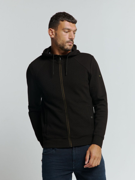 Sweater Hooded Full Zipper Double Layer Jacquard Stretch