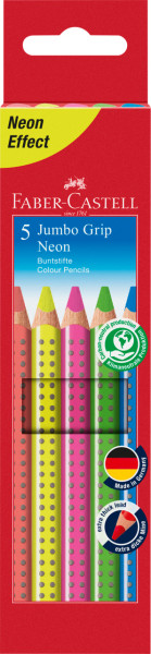 Faber-Castell 110994 Jumbo Grip Neon Buntstift, 5er Kartonetui