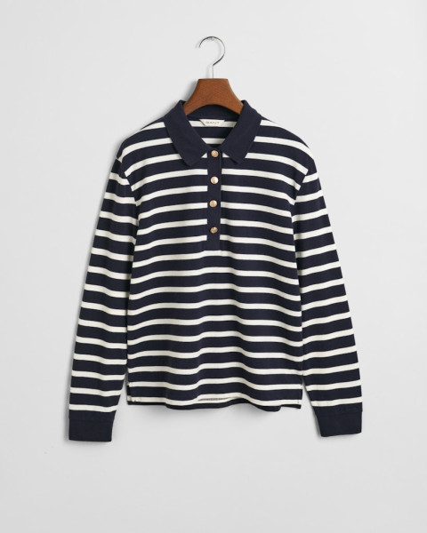 Breton Striped Piqué Langarm-Poloshirt