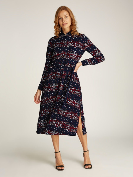 TJW FLORAL BELTED MIDI DRESS