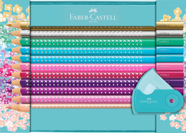 Faber-Castell 201641 Sparkle Buntstifte Geschenkset, Metalletui türkis, 21-teilig