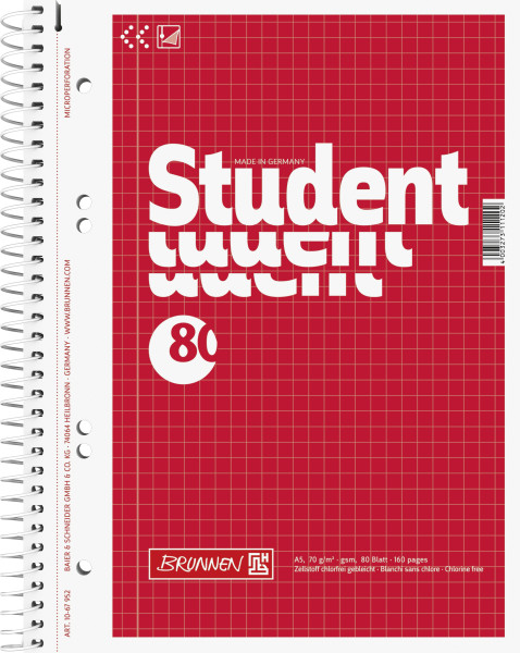 Brunnen 1067952 Collegeblock A5 kariert 80Bl rot