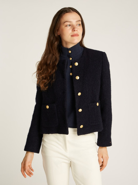 CROP BOUCLE GOLD BUTTON JACKET